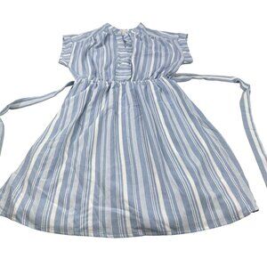 Monteau Los Angeles Women's Sz Med Dress Short Sleeve Belted Blue White Preowned